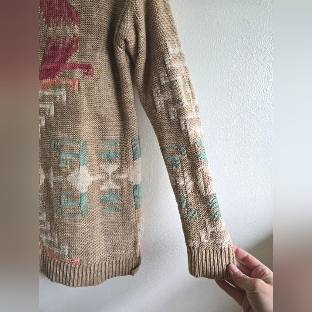 LAUREN Ralph Lauren, Aztec Southwestern Sweater, Tan, Size PM - Picture 5 of 9
